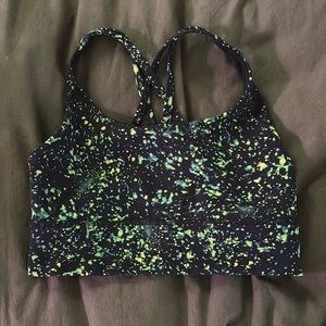 lululemon athletica Black Sports Bra with Neon Green Splatter